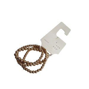 *a new day Bracelet Set of 3 Goldtone Beaded Elasticized Bangles - NWT